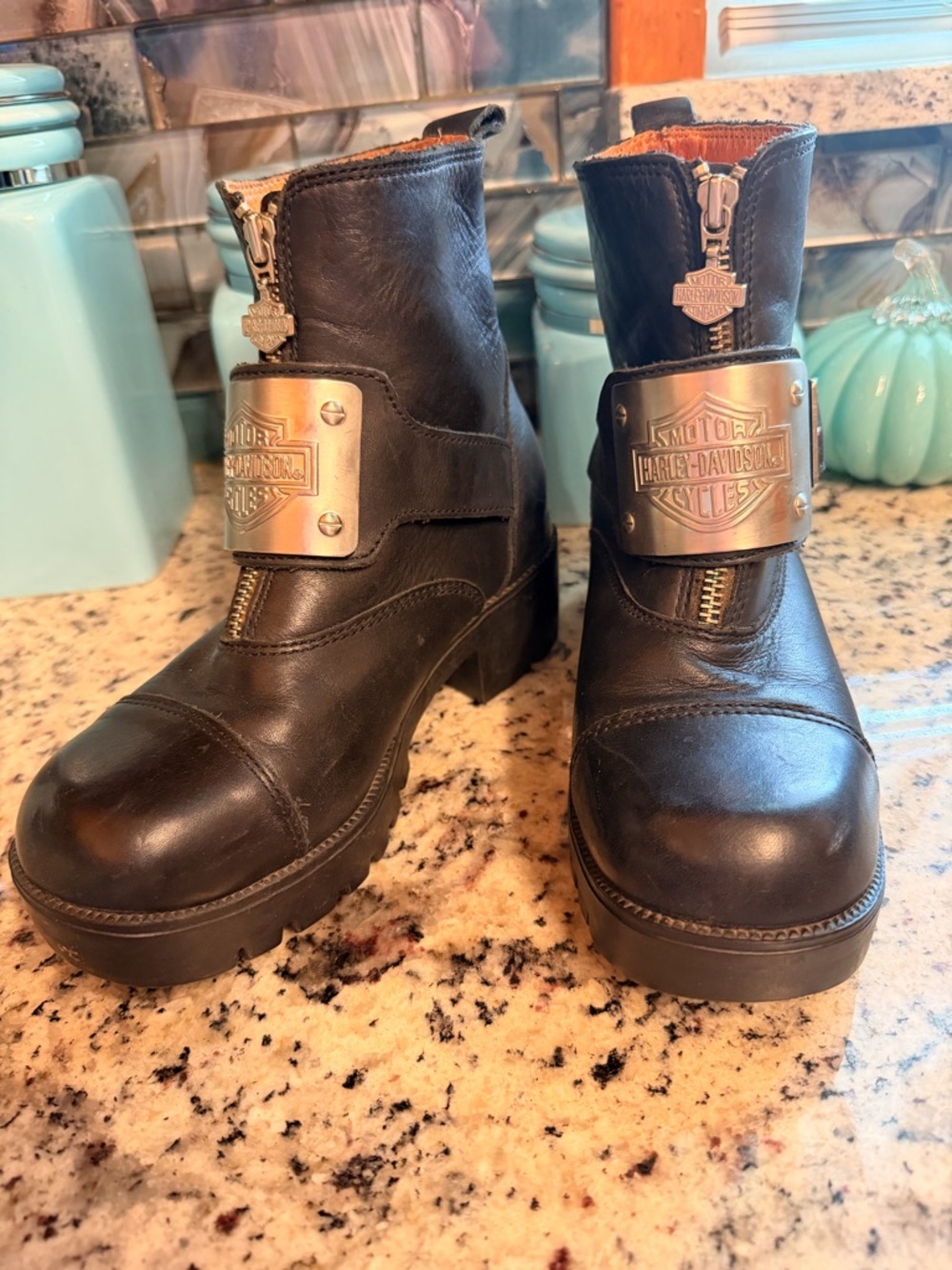 Harley-Davidson Black Leather Charisma  Zip-Front Platform Boots